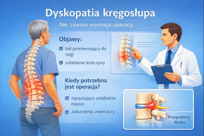 Dyskopatia - grafika przedstawiająca zagadnienie dyskopatii lędźwiowej.