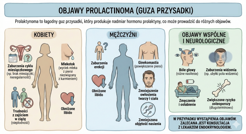 Gruczolak przysadki wydzielający prolaktynę - objawy